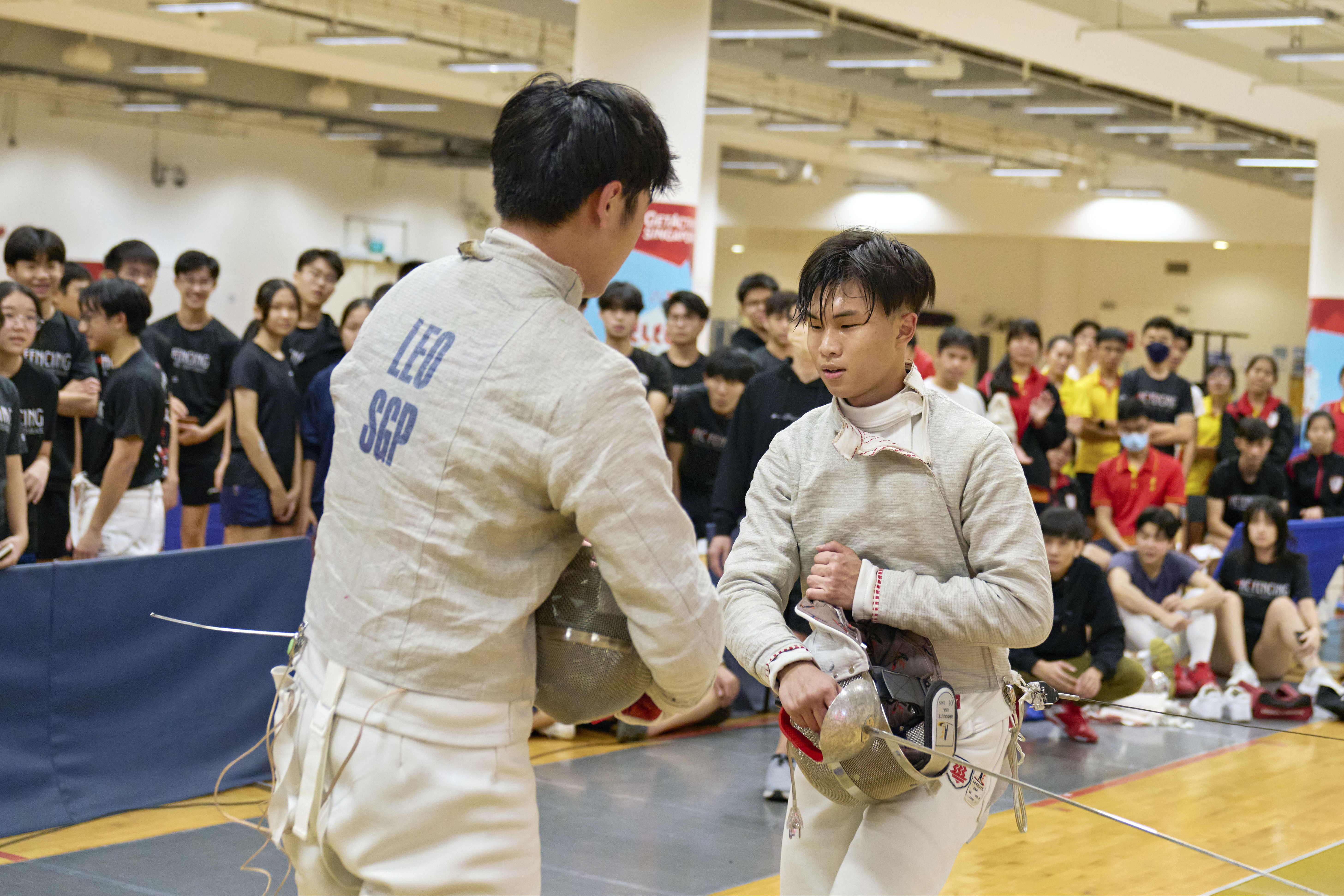 2023_04_20 Fencing Sabre A Div Boys Photo by Eric Koh, Finalists acknowlegde each other after the match DSC09586