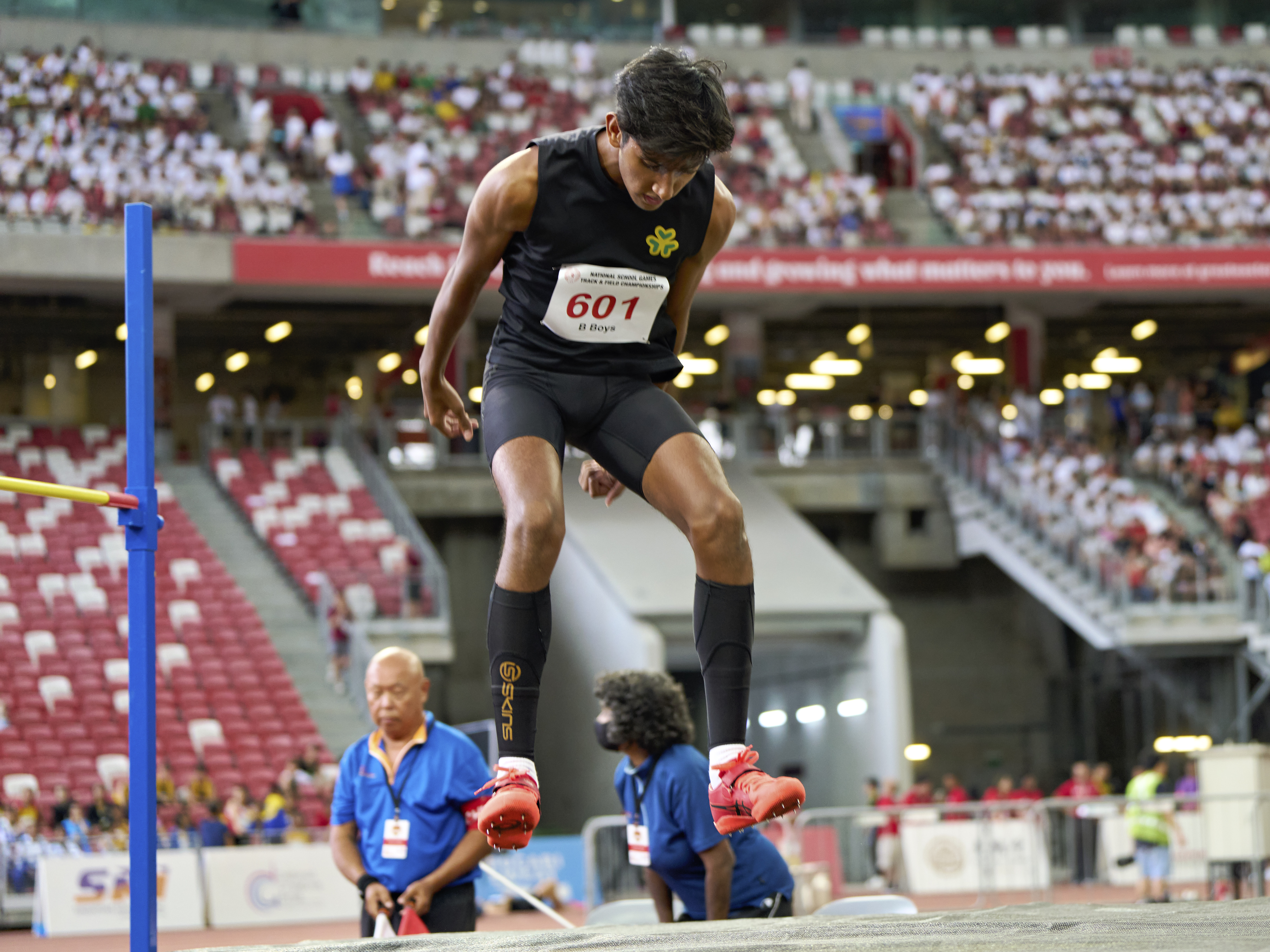 2023-04-28 NSG T&F Championships Photo by Eric Koh, S Viresh Kumar(SPS) jumps for joy with his his clearance of 1.86m DSC07444